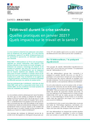 Fichier PDF Télétravail durant la crise sanitaire Quelles pratiques en janvier 2021 ? Quels impacts sur le travail et la santé ?