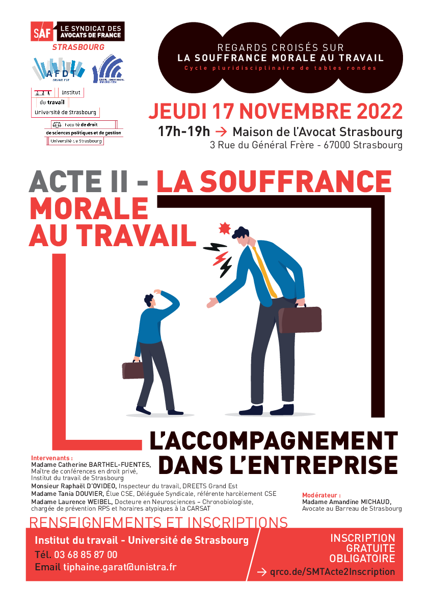 Regards croisés sur la souffrance morale au travail Acte II La souffrance morale au travail, l