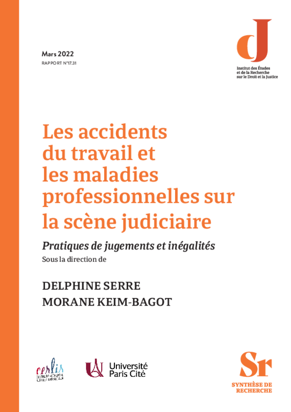 Couverture de la synthèse de recherche Les accidents du travail et les maladies professionnelles sur la scène judiciaire Pratiques de jugements et inégalités Sous la direction de DELPHINE SERRE et MORANE KEIM-BAGOT publié par le ERDJ