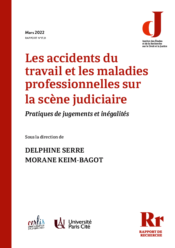 Couverture du rapport de recherche Les accidents du travail et les maladies professionnelles sur la scène judiciaire Pratiques de jugements et inégalités Sous la direction de DELPHINE SERRE et MORANE KEIM-BAGOT publié par le ERDJ